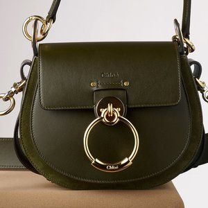 CHLOE TESS LARGE LEATHER SHOULDER BAG IN KHAKI
